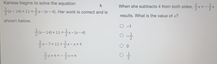 Karissa begins to solve the equation